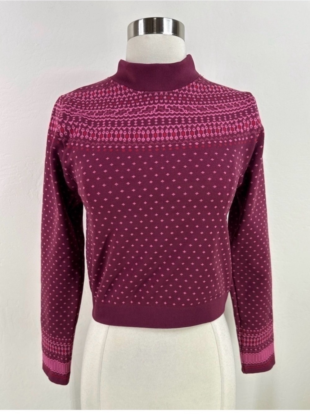 Fabletics Long Sleeve Women's Mock Neck Patterned Sweater - Raspberry Pink